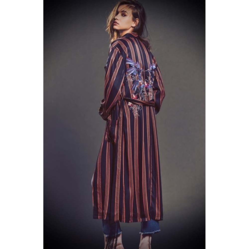 NWT FREE PEOPLE ATRIUM STRIPED EMBROIDERED DUSTER S